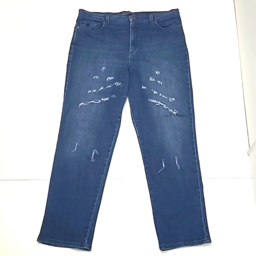 Gloria Vanderbilt Distressed Jeans High Waist Rise Denim Whiskered Straight Leg